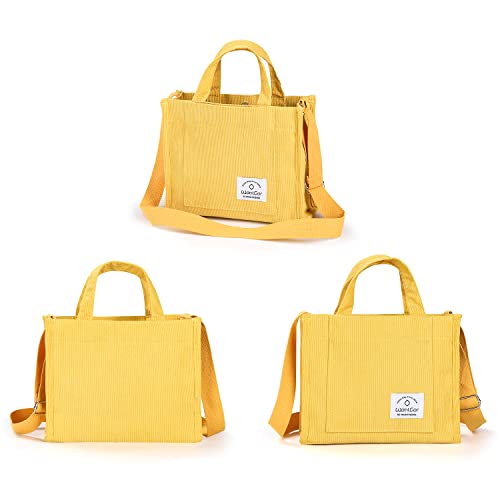 WantGor Tote Bag for Women, Corduroy Crossbody Bags Shoulder Handbag Small Satchel Hobo Bag Purse - color: Yellow