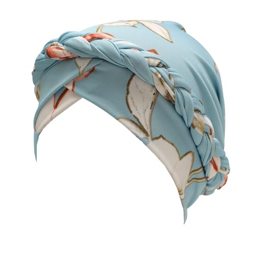 ZLYC Chemo Headwear for Women Pre Tied Turban Headwear Lightweight Beanie Hat - color: Braid Floral Light Blue