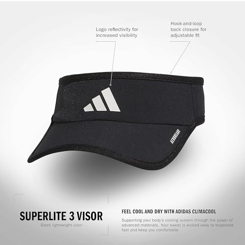adidas Women's Superlite Visor – Lightweight Moisture-Wicking Running Tennis Hat - color: Black/White/3
