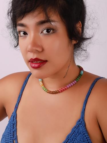 Sacina Trendy Boho Colorful Beaded Crystal Choker, Y2k Summer Beach Necklace, Boho Necklace, Hippie Jewelry, Christmas Jewelry Gift for Women - color: F