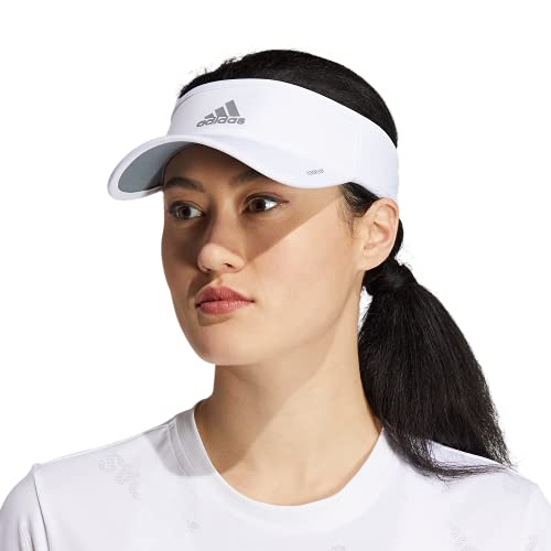 adidas Women's Superlite Visor – Lightweight Moisture-Wicking Running Tennis Hat - color: White/Silver Reflective/3