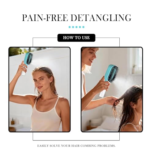 2-in-1 Manual Non-Electric Detangler Hair Brush with Built-In Mister Spray, Wet & Dry Detangling Brush for Curly, Wavy & Straight Hair, No-Tangle Anti-Frizz Brush，Reservoir 50ml（Mint Turquoise) - color: Mint Turquoise