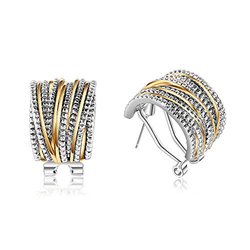 Mytys Two Tone Earrings for Women Gold and Silver Crossover Half Hoop Statement Earring Designer Stud Earrings - color: Gold & Silver