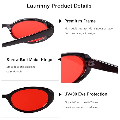 90s Sunglasses for Women Men Retro Small Oval Sunglasses - color: Black/Red