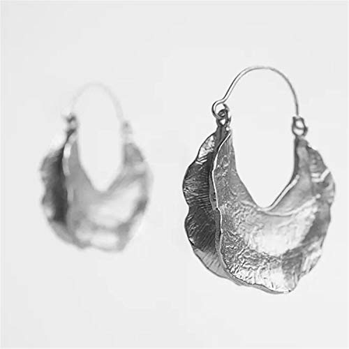 Simple Large Vintage Gold Circle Hoop Earrings Boho Irregular Hollow Shield Shape Dangle Drop Earrings for Women Statement Jewelry Gifts - color: Silver