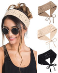 HAIMEIKANG Hippie Hair Bandana Headbands for Women Boho Headband Knit Hair Bands Floral Head Wrap for Women and Girls(Black+Beige+Coffee) - color: Black+Beige+Coffee