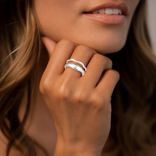 Gold Rings for Women Men Non Tarnish, Waterproof Chunky 14K Gold Plated Dainty Stackable Rings Trendy Statement Pinky Thumb Rings Engagement Eternity Wedding Band Ring Stacking Gold Jewelry Size 3 4 5 6 7 8 9 10 11 - color: Silver, size: 6.5