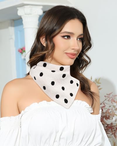 AWAYTR Crochet Head Scarf Hair Bandanas Women Knit Bandana Headband Scarf Tie-Back Head Coverings Floral Headscarf - color: Polka Dots - Black + White