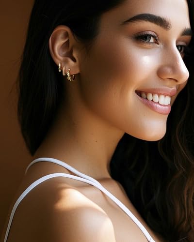 3 PairsTrendy Dainty Set Earrings- 14K Gold Plated Hoop Earrings for Women, Hypoallergenic Lightweight Stackable Jewelry Gift for Multiple Piercings - color: Three circles