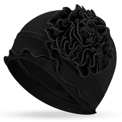 Geyoga Cotton Chemo Headwear Turban for Women Soft Elastic Cancer Hat Cancer Sleep Caps Head Wraps for Women with Hair Loss - color: Black