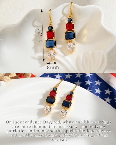 Colorful Cubic Zirconia Dangle Earrings for Women Multicolor Crystal Earrings Rainbow Cz Dangling for Birthstone Jewelry - color: Red and Blue