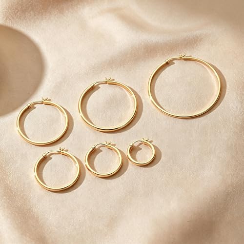 14K Gold Hoop Earrings for Women 14K Gold Earrings for Women Gold Hoop Earring for Womens Hoops Understated Elegance with Smooth Lines Hoops Earring for Womens 20/25/30/35/40/50 mm - size: 50MM