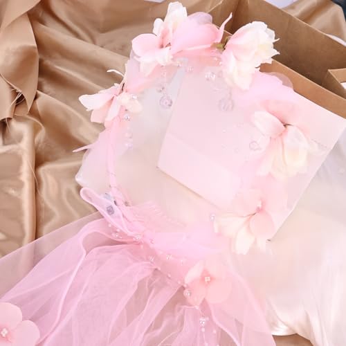 Artificial Flower Crown Headband for Women Girls – Boho Floral Wreath Halo for Weddings, Photoshoots, Festivals, Birthdays, and Costume Parties (Pink Flower Bowknot, Adjustable) - color: Pink Flower Bowknot