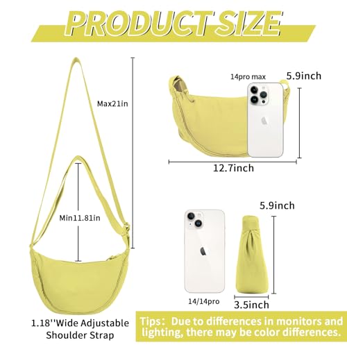 Nylon Crescent Crossbody Bag for Women Purses Trendy Men,Small Travel Sling Bag Hobo - color: Butter Yellow, size: Small