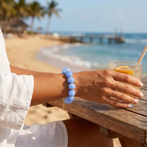 Chunky Beaded Bracelets for Women Boho Multicolor Acrylic Resin Beads Bracelet Adjustable Statement Bracelet Summer Beaded Jewelry - color: Beads bracelet-light blue