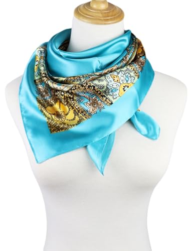 vabovin Satin Head Scarf for Women Silk Like Hair Scarf, 35 x 35 in | Silk Feel Fabric, Hair Wrap for Sleeping, Headscarf and Neck Scarf, Square Bandana Style, Fashion Accessory - color: 025 Blue Cashew