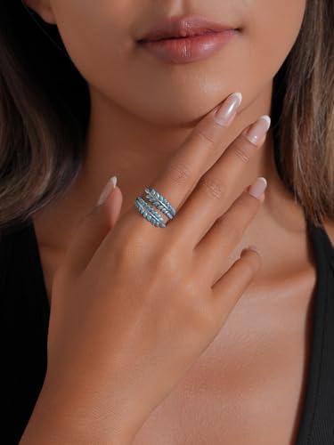 14K Gold Plated Adjustable Open Ring Dainty Cute Leaf Thumb Non Tarnish Gold Stackable Rings Vintage Unique Boho Western Turquoise Hypoallergenic Fashion Jewelry Gift - color: silver