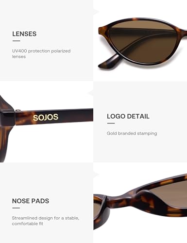 SOJOS Trendy Polarized Oval Sunglasses for Women Retro Chic 90s Shades Lightweight Sunnies SJ2656 - color: Tortoise Frame Brown Lens