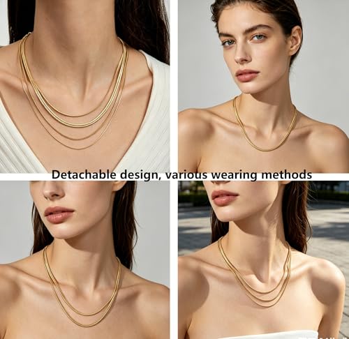 ARSIS 18K Gold Plated Herringbone Necklace Snake Chain Choker Dainty Layered Hypoallergenic Jewelry Gift for Women - color: Gold Multi-Layer