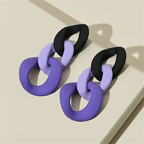 Charm Elegant Hollow Color Chain Acrylic Geometric Temperament Dangle Drop Earrings Bohemian Minimalist Hypoallergenic Jewelry Gift - color: Black Purple Purple earrings