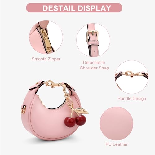 JQWSVE Small Top Handle Bags for Women Mini Purses Cute Ladies Handbags Crescent Mini Crossbody Bags with Cherry - color: A03-small-pink