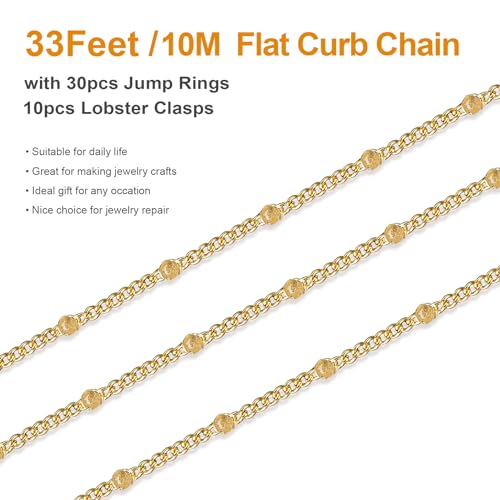 Kyutong 32.8 Feet/10M Gold Chains for Jewelry Making Twist Curb Necklace Chains Bulk Stainless Steel Jewelry Supplies for DIY Bracelet Ankle Earring - color: Gold Round