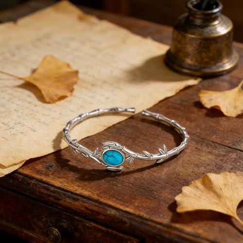 Genuine Turquoise Bracelet Cuff Bracelet for Women Mom 925 Sterling Silver Natural Turquoise Bangles Vintage Bracelet Boho Jewelry for Birthday Christmas Mother's Day Valentine's Day - style: Bamboo