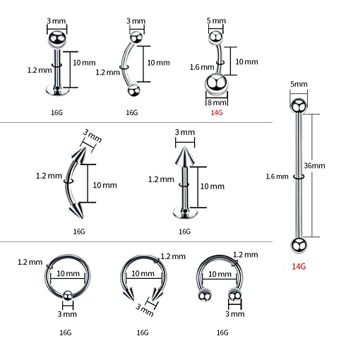 Complete 140PCS Piercing Kit with 14G 16G Stainless Steel and Acrylic Jewelry for All Body Piercings Including Eyebrow, Nose, Lip, Tongue, Ear, Tragus, and Belly Button - Includes Piercing Tools