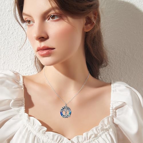 TOUPOP Tree of Life Necklace Gifts for Women 925 Sterling Silver Family Tree Pendant with Crystal Birthday Irish Jewelry Gifts for Women Her Wife Mom - color: 01-Blue Crystal-Silver Oxide