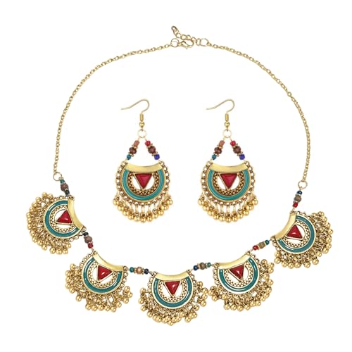 Bohemian Jhumkas Jewellery Set Vintage Oxidized Tribal Bollywood Traditional Jhumka Tassel Beaded Choker Necklace for Women Bride Ethnic Dangle Earrings Wedding Party Fashion Indian Costume Gifts