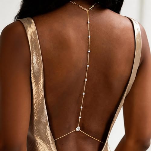 Back Necklace for Backless Dress Body Chain Jewelry for Women Adjustable Rhinestone Chain Necklace Bridal Jewelry for Weddings Summer Vacation - color: A5:body chain