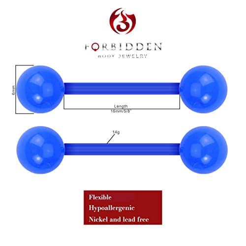 Forbidden Body Jewelry Nipple Rings, Tongue Rings, Nipple Piercing Jewelry, Nipple Jewelry, Flexible Acrylic Barbell Set 14G 16mm (5/8 Inch), 3 Pack - style: Blue