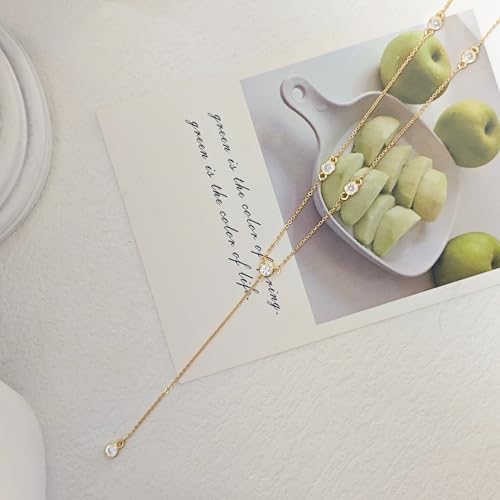 HAXIYA Lariat Gold Necklace for Women Dainty Long Necklace 14K Gold Plated/Silver Y-Shaped Pendant Drop Chain Layered Pearl/Beaded/CZ Necklaces Gold Jewelry Gift for Prom/Wedding - style: Diamond - Gold