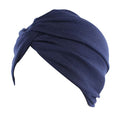 DECOU Solid Color Clean Plain Twist Pleasted Hair Turban Cap - color: Blue