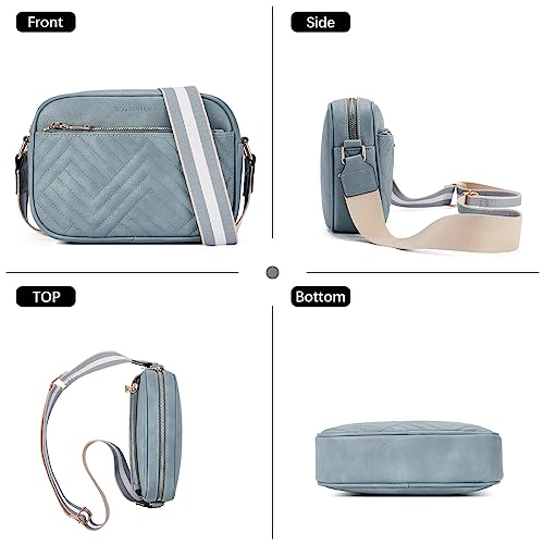 BOSTANTEN Quilted Crossbody Bags for Women Vegan Leather Purses Shoulder Handbags with Wide Strap - color: Light Blue