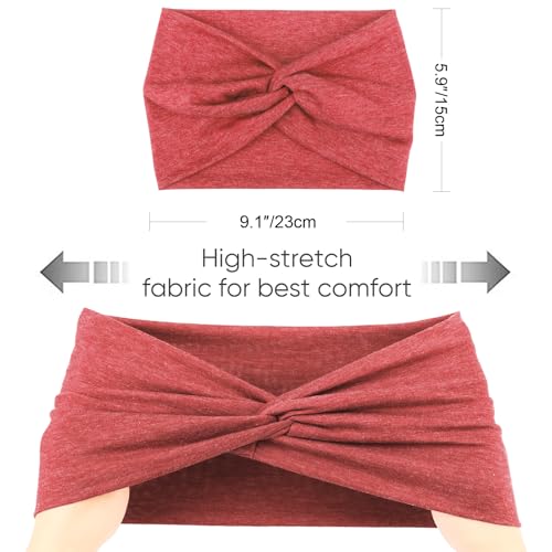 AQOKKA Extra Wide Headbands for Women Large Turban Headband Non Slip Boho Elastic Hairband Hair Twisted Knot Head Bands Accessories - color: 4 Pcs: Dark Purple, Begonia Red, Beige, Black