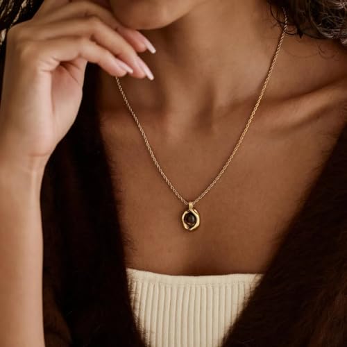 Natural Tiger Eye Necklace, Gold Stone Pendant Necklace, Vintage Gemstone Jewelry, Chunky Statement Wedding Prom Minimalist Boho Necklace