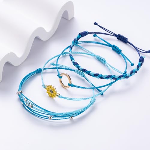 Sunflower Friendship Bracelets Boho Stackable String Bracelets Cute Trendy Gifts for Teen Girls Women - color: Blue