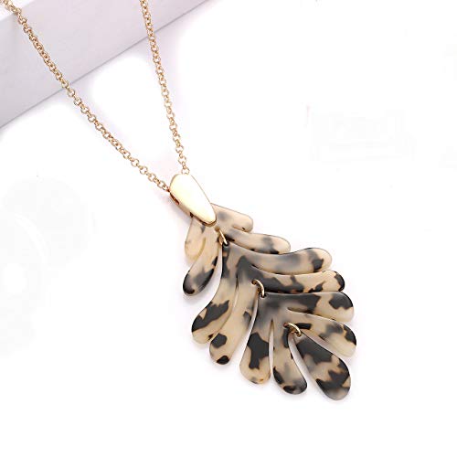 ARATLENCH Acrylic Pendant necklace Earrings – Long Statement Leaf Charm Necklace Tortoise Resin Palm Leaf Earrings Fashion Necklaces Earrings for Women - color: leopard