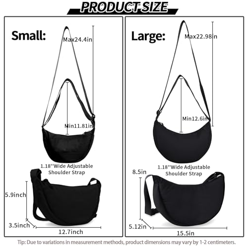 Nylon Crescent Crossbody Bag for Women Purses Trendy Men,Small Travel Sling Bag Hobo - color: Black, size: Large