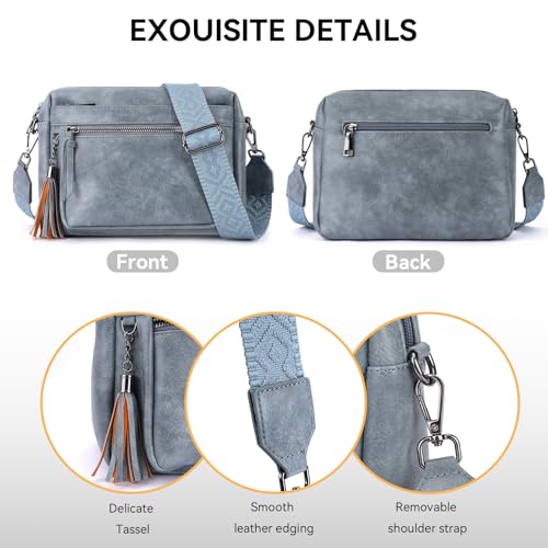 MEITRUE Crossbody Bags for Women, Vegan Leather Crossbody Purse Trendy Multi Pockets Shoulder Handbag with Tassel - color: 04-blue