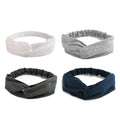 AQOKKA Elastic Knotted Headbands for Women Cloth Head Hair Bands for Women's Hair Non Slip Boho Wrap Twisted Hair Accessories - color: 4 Pack Cross Ribbing : White, Navy, Light Grey, Dark Grey