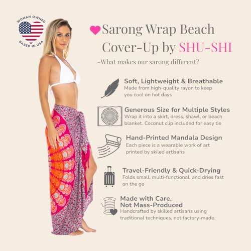 SHU-SHI Sarong Wraps for Women Long Beach Cover ups Pareo Bathing Suit Wrap Skirt Mandala Sarongs Coverup - color: Pink/Orange/Tosca