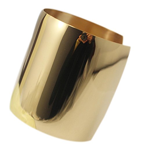 Stainless Steel Smooth Polished Open Cuff Bangle Bracelet for Women Lady Girls Gift - color: Gold