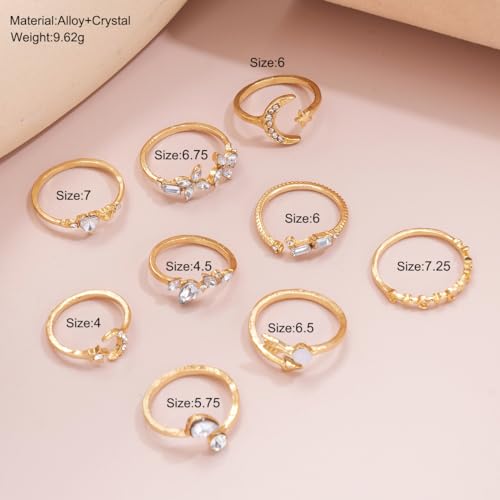 FUTIMELY Boho Retro Stackable Rings Sets for Women Knuckle Joint Finger Knuckle Nail Ring Sets Moon Stars Stack Preppy Statement Rings Cute Trendy Stuff Jewelry - style: B-2