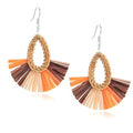 Boho Summer Beach Earrings for Women Lightweight Straw Wicker Earring Statement Raffia Fan Round Tassel Dangle Drop Earrings Hawaii Jewelry - style: Orange Teardrop