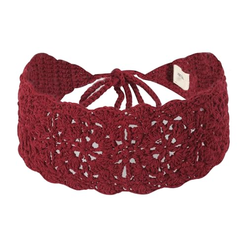 ZLYC Women Floral Headband Handmade Crochet Knit Vintage Hair Bands (Plain Burgundy) - color: Plain Burgundy