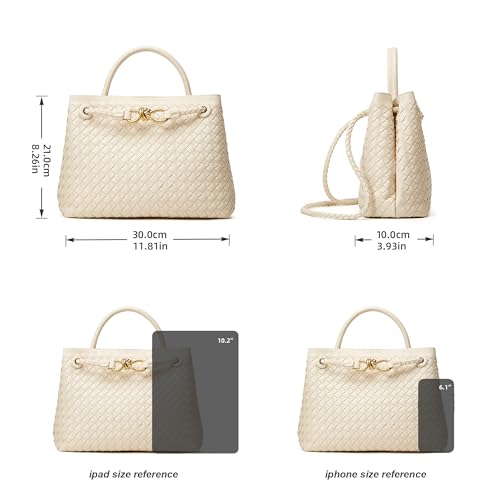 Woven Tote Bag Womens Purse: Vegan Leather Shoulder Handbags - Fashion Summer Beach Tote Bags - Large Travel Totes - color: A2 Medium Off-white