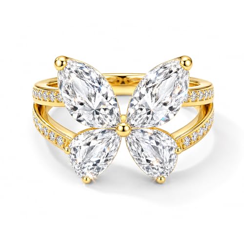Cross Ring 14K Gold Plated 925 Silver with CZ, Stackable Rings - color: Butterfly 14K Gold, size: 9