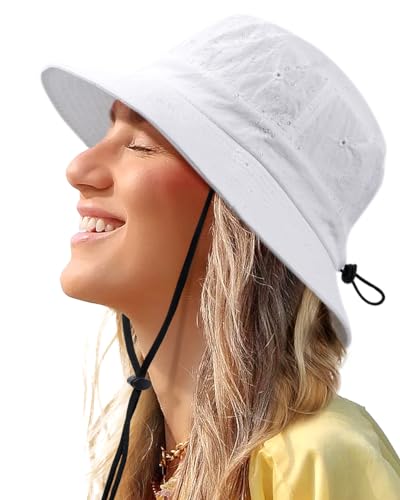 Water-Resistant Bucket Hat for Women Men Rain Hat UPF 50+ Boonie Sun Hat Foldable Summer Floppy Fishing Safari Hats - color: White